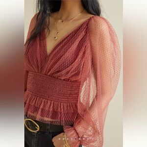 Anthropologie Sheer Rust Blouse